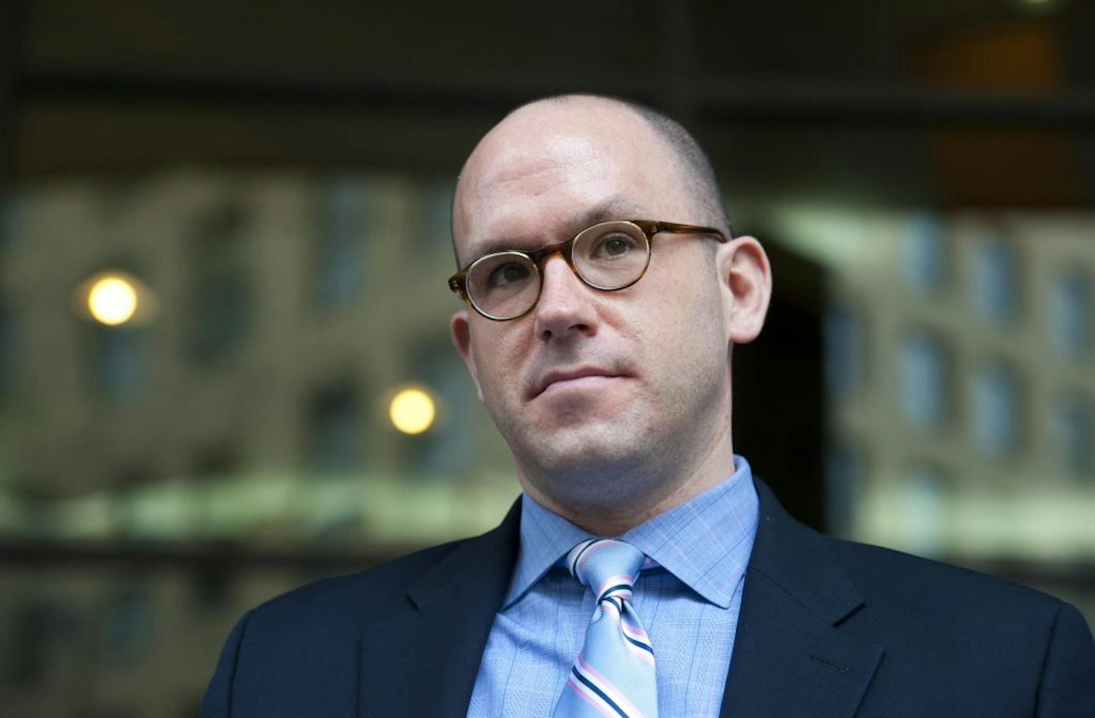 Michael Brodkorb and his attorney Gregory Walsh spke to media outside the Minneapolis office of the Equal Employment Opportunity Commission (EEOC) after filing the paperwork to begin litigation related to Brodkorb's unlawful termination from the Minnesota Senate. Wednesday, March 21, 2012.