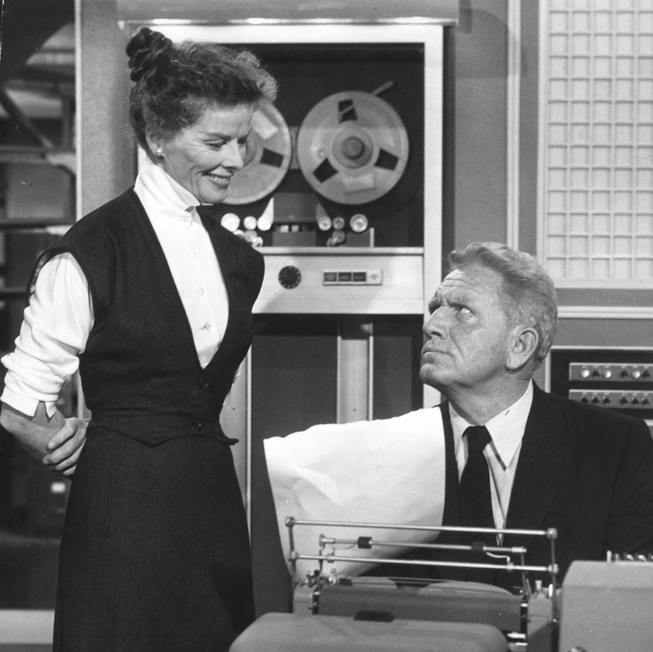 Katharine Hepburn and Spencer Tracy star in "Desk Set"