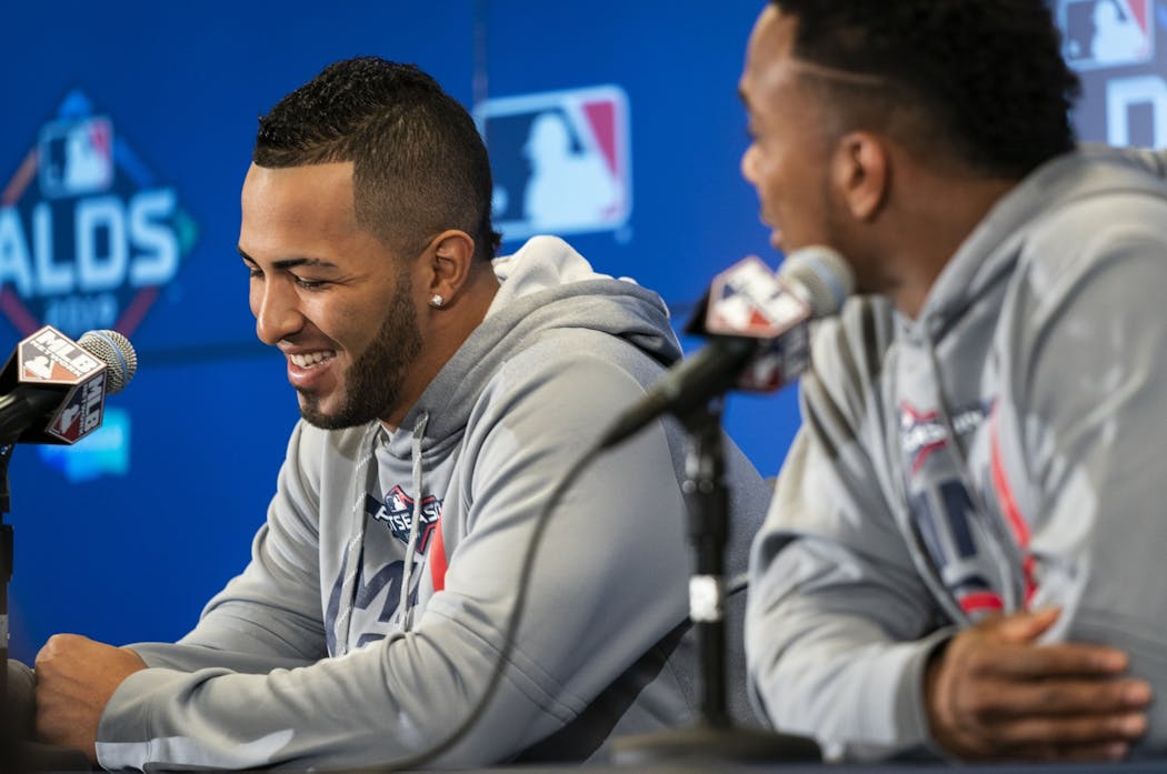 Eddie Rosario, left, and Jorge Polanco talked about the team during a press conference on Tuesday.