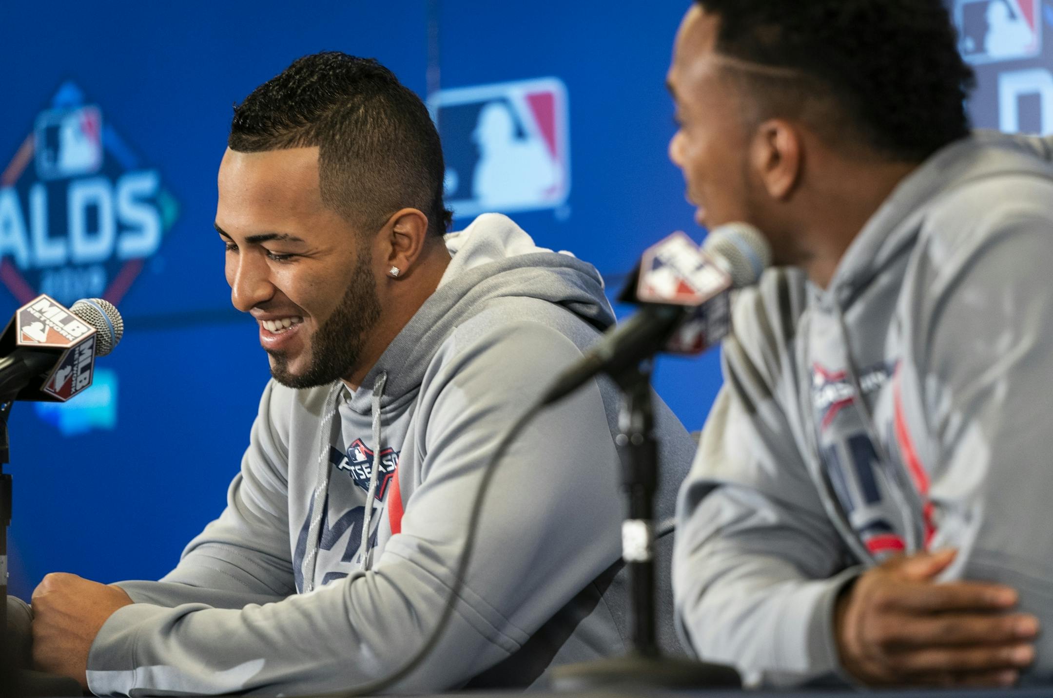 Eddie Rosario, left, and Jorge Polanco talked about the team during a press conference on Tuesday.