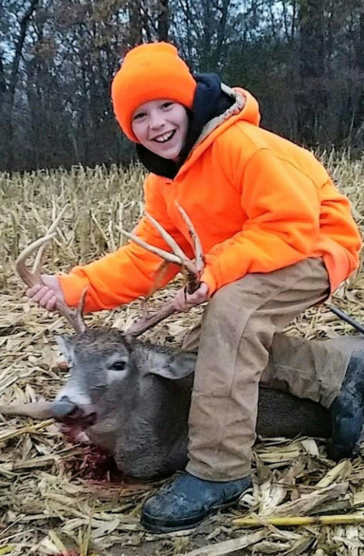 Carter Dicke, a fifth grader at Goodhue Public School, was hunting with his mom from a ground blind on her parent's land in Goodhue County when he squeezed the trigger on his shotgun to take his first-ever deer. It happened on opening day of this year's firearms season, 2 days before his 11th birthday.