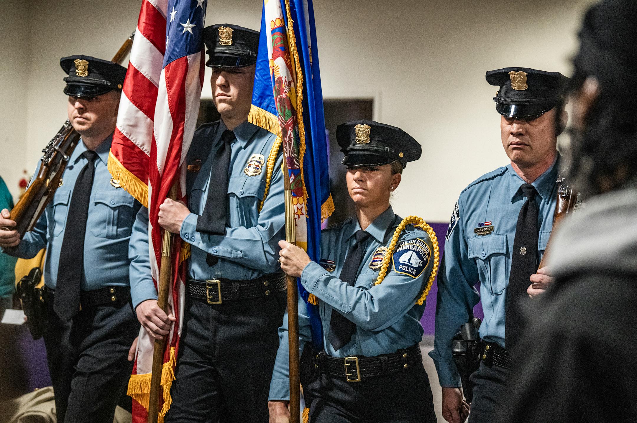The Color Guard presents the flags as Brian O'Hara is sworn as the new Minneapolis Chief of Police.