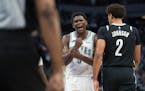 Timberwolves guard Anthony Edwards complained over a foul in the third quarter against the Nets last weekend. The Wolves offense has been out of sync 