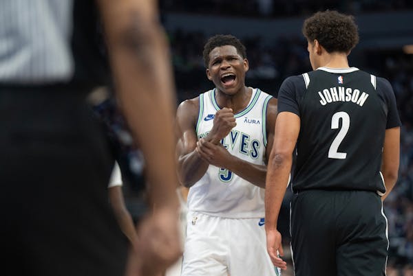 Timberwolves guard Anthony Edwards complained over a foul in the third quarter against the Nets last weekend. The Wolves offense has been out of sync 
