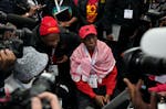 Economic Freedom Fighters (EFF) leader Julius Malema is surrounded by the press at the Results Operation Centre (ROC) in Midrand, Johannesburg, South 