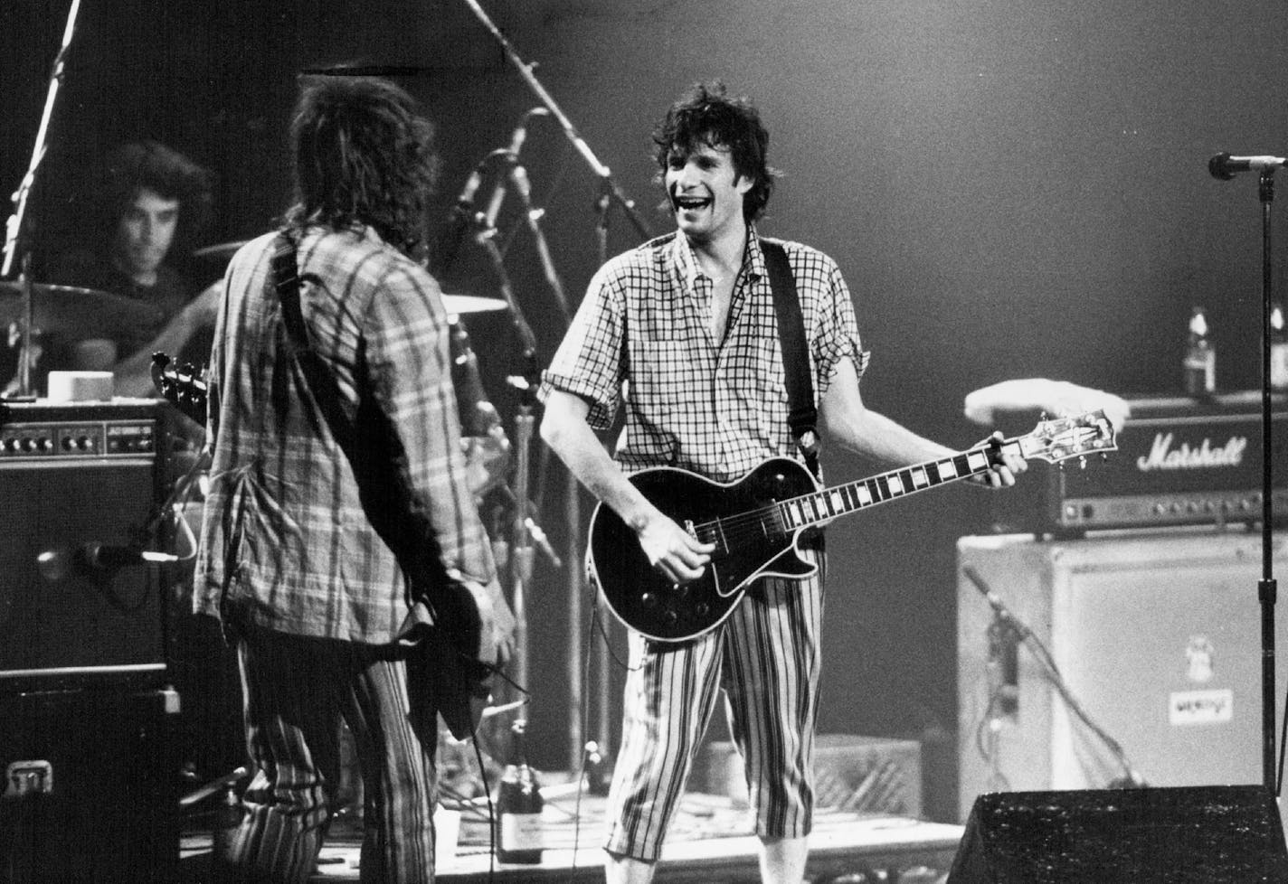 Paul Westerberg, Tommy Stinson and Chris Mars on stage at First Avenue in 1987.