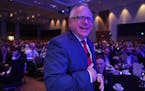 Gov. Tim Walz took the stage to be interviewed by Minnesota Chamber President Doug Loon during the Minnesota Chamber of Commerce's annual policy kicko