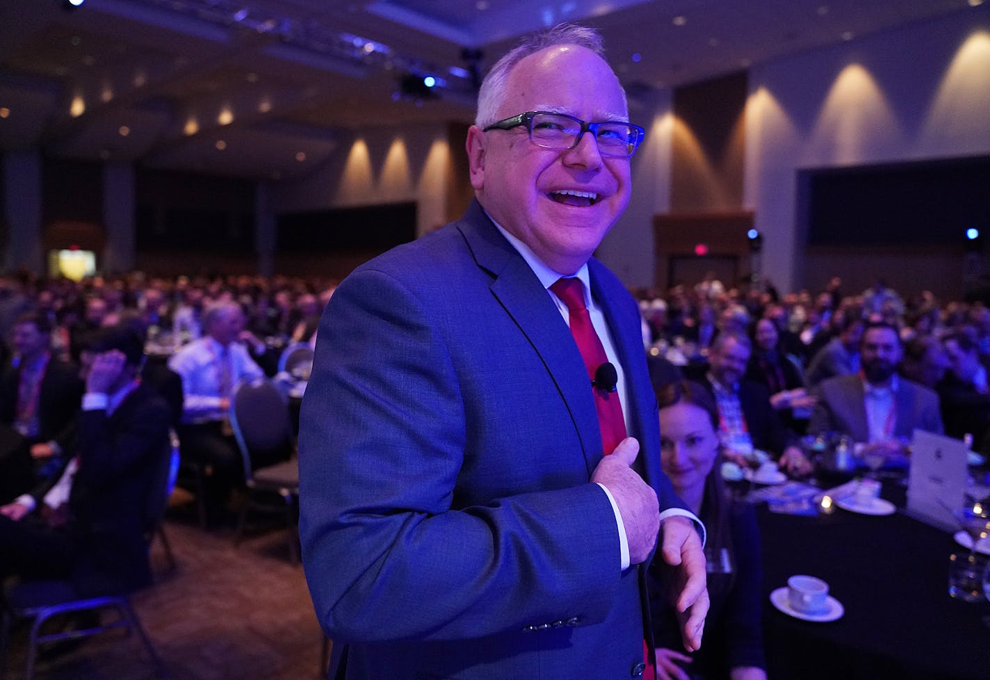 Gov. Tim Walz took the stage to be interviewed by Minnesota Chamber President Doug Loon during the Minnesota Chamber of Commerce's annual policy kickoff event Wednesday. ] ANTHONY SOUFFLE &#x2022; anthony.souffle@startribune.com Minnesota Chamber President Doug Loon interviewed Gov. Tim Walz during the Minnesota Chamber of Commerce's annual policy kickoff event Wednesday, Jan. 9, 2019 at the Saint Paul RiverCentre in St. Paul, Minn.