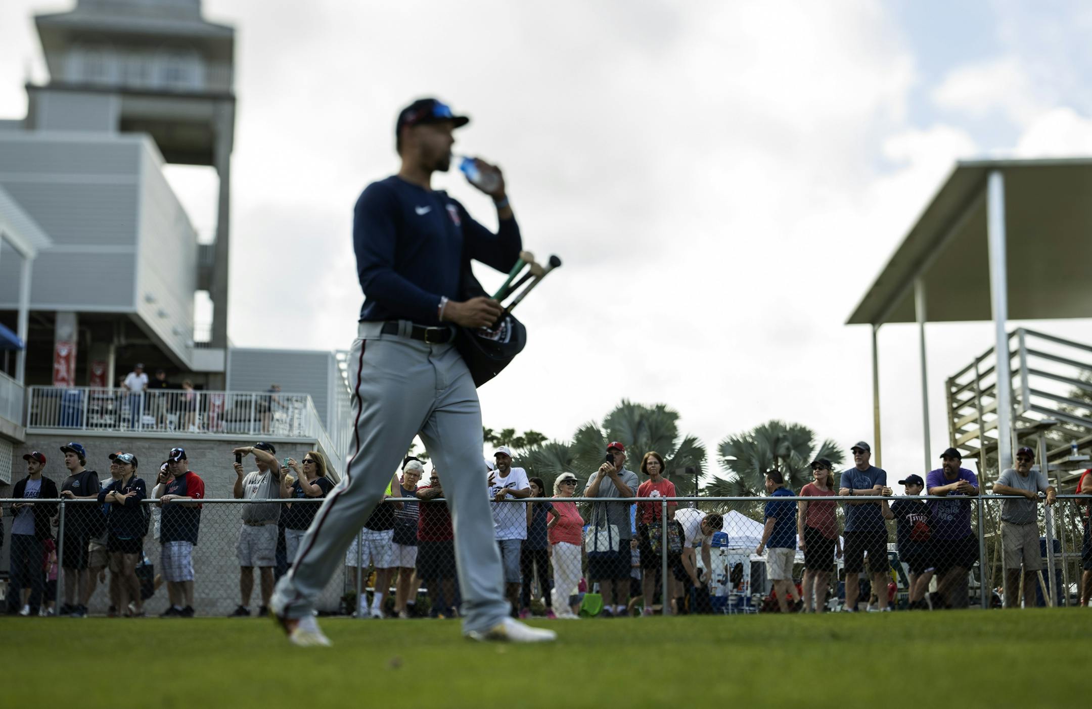 Fans watched Minnesota Twins players walk out for the first day of practice for position players.