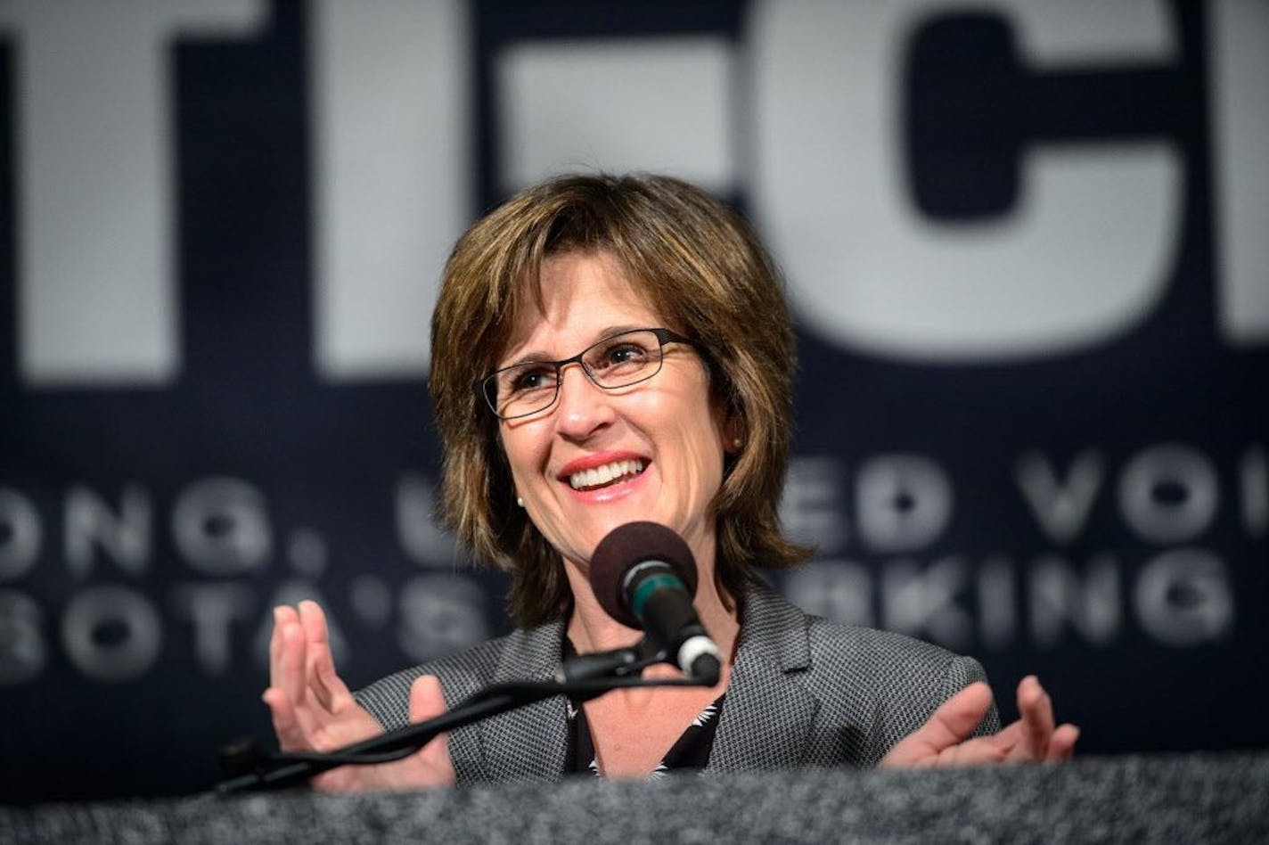 State Auditor Rebecca Otto spoke at the Minnesota AFL-CIO annual convention in St. Paul in September 2014.