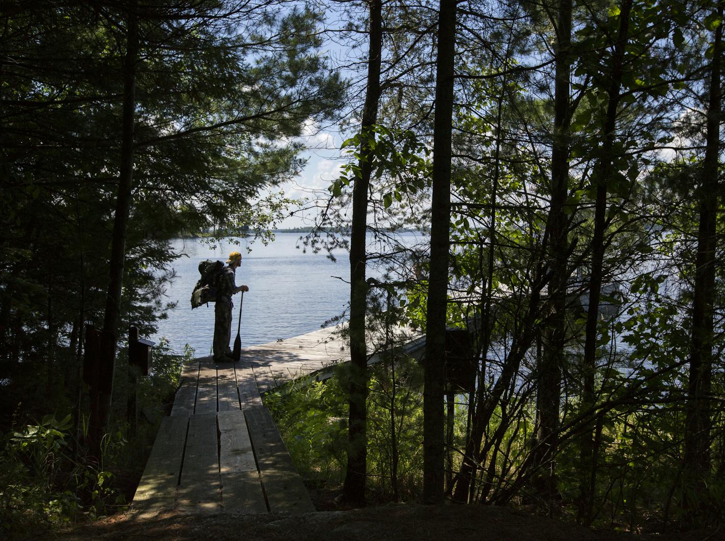 Cameron Giebink of Minneapolis starts on the Locator Lake Trail for a few days of backcountry camping on the Kabetogama Penninsula in Voyageurs National Park. ] (Leila Navidi/Star Tribune) leila.navidi@startribune.com BACKGROUND INFORMATION: Voyageurs National Park in Minnesota on Thursday, June 23, 2016.