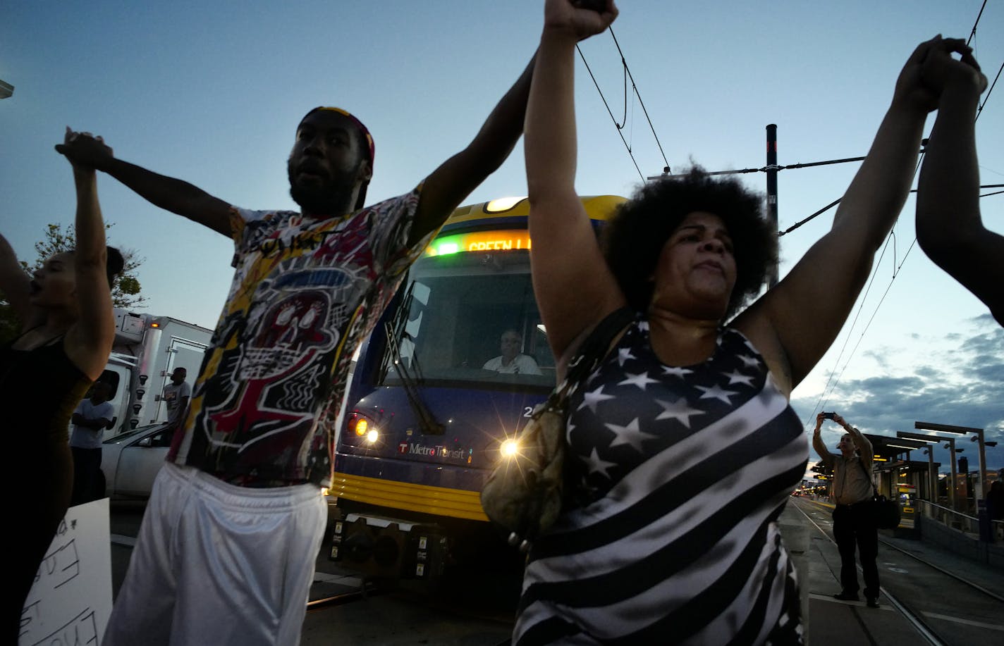 Protested blocked the Green Line near the Hamline station.] At the Governor's mansion where protesters were protesting Philando Castile's shooting by a police.Richard Tsong-Taatarii/rtsong-taatarii@startribune.com