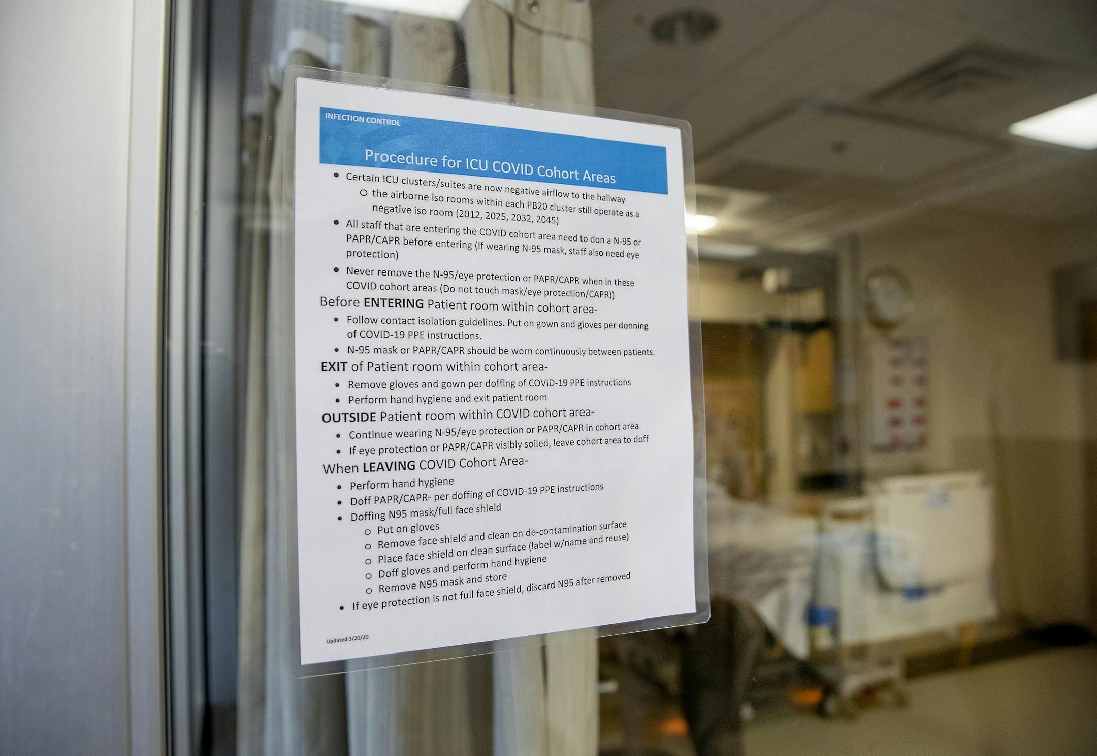 Abbott Northwestern's Director of Facilities Steve Waderich showed rooms with new "High Efficiency Filtration" air filtering system units at the hospital, Tuesday, March 24, 2020 in Minneapolis, MN.