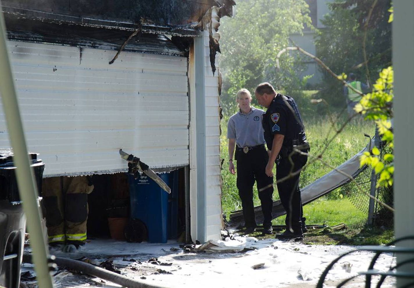 The scene of a helicopter crash in Maplewood, near Century Ave. and Mayhill Ave., Wednesday morning. Credit: Rod Andrews photography