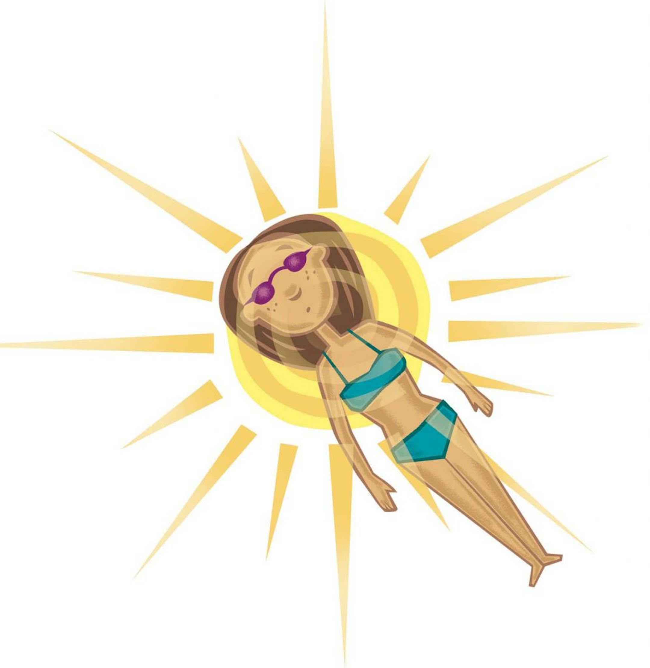 300 dpi John Alvin color illustration of woman in bikini laying out directly under the sun. The Fresno Bee 2007<p> tanning illustration tan suntan sun beach skin cancer melanin sunglasses bikini beach summer safety sunscreen summer woman women, 07000000, HTH, krthealthmed, krtnational national, krtworld world, krt, mctillustration, 07001004, HEA, krtcancer cancer, krtdisease disease, krthealth health, krtdiversity diversity, woman women aspecto aspectos sol broncear tostar poner moreno broncears