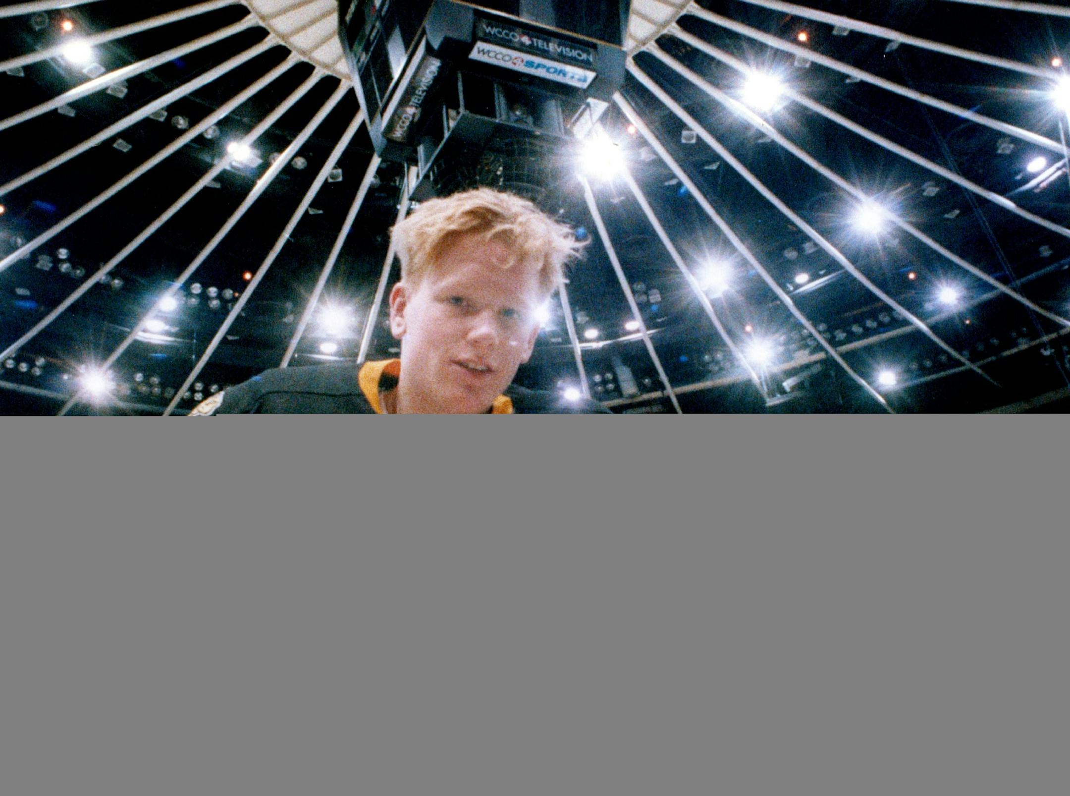 March 1, 1989 Warroad goalie Niklas Axellson, under the lights of the St. Paul Civic Center