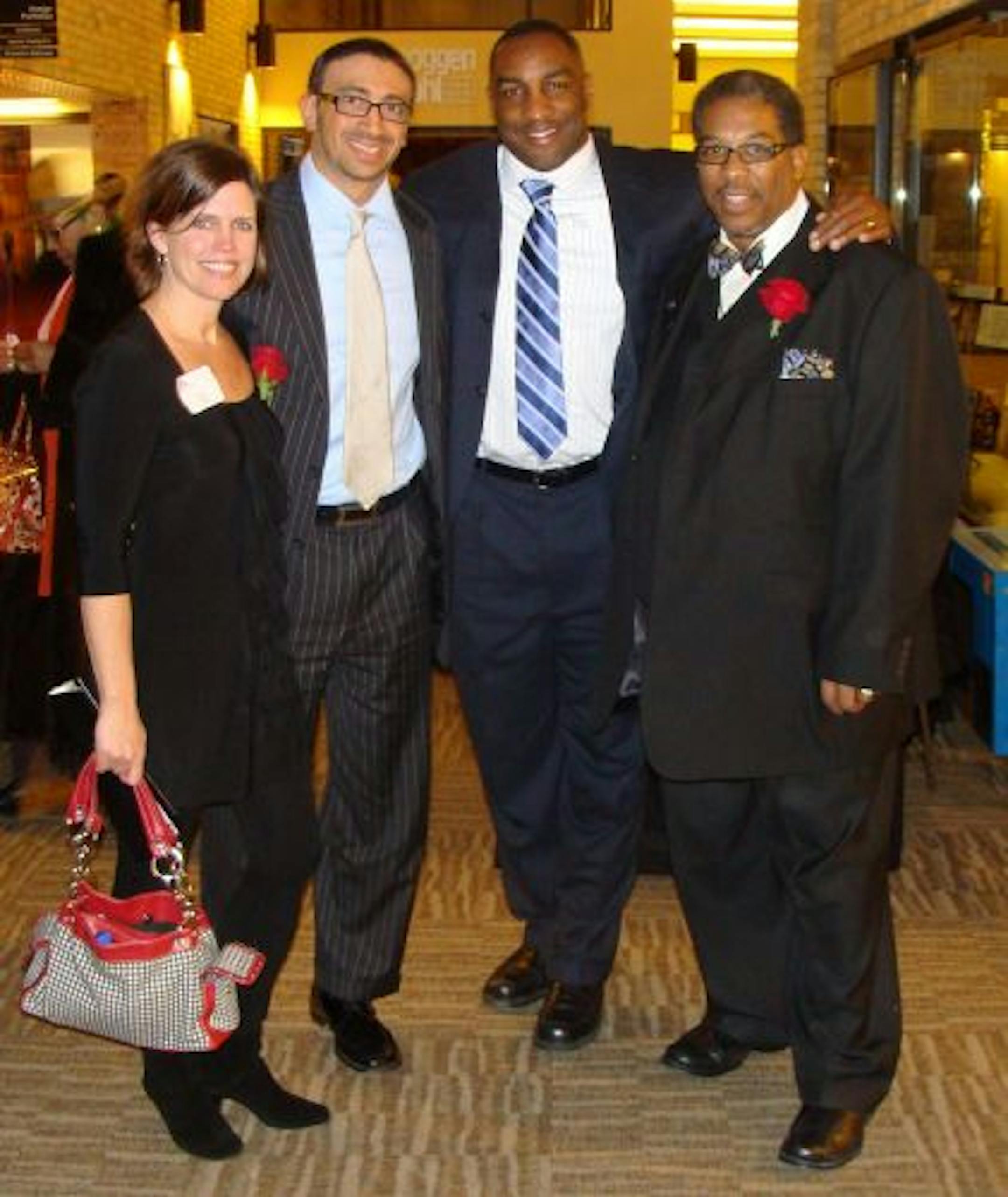 Launch party for Minneapolis CARES, a part of the National CARES Mentoring Movement. Nancy Torrison, Kinship of Greater Minneapolis, Bass Zanjani. Youth Violence Prevention Coordinator, Bolder Options Executive Director Darrell Thompson and V.J. Smith, CEO and president of MAD DADS' Minneapolis chapter.