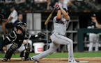 Minnesota Twins' Alex Kirilloff watches his two-run home run against the Chicago White Sox during the seventh inning of a baseball game Tuesday, July 