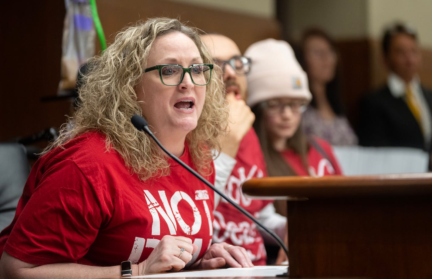 Kathy Jo Ware speaks in opposition of the End-of-Life Options Act during a hearing in the Minnesota House Health Finance & Policy Committee Thursday, Jan. 25, 2024, at the State Office Building in St. Paul, Minn.     ]
ALEX KORMANN • alex.kormann@startribune.com