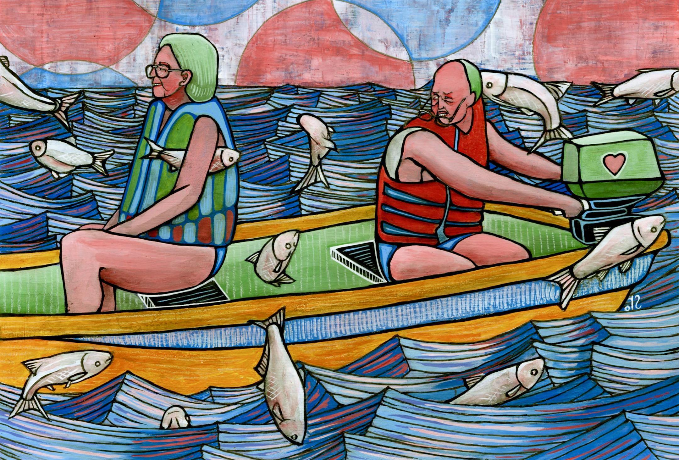 Psalms 107:23 &#x201c;They that go down to the sea in ships, that do business in great waters; These see the works of the LORD, and his wonders in the deep. For he commandeth, and raiseth the stormy wind, which lifteth up the waves thereof.&#x201d; Six years ago, artist Sam Robertson started illustrating the Old Testament. He's not a religious guy, but the good book turned out to be inspiring fodder. Robertson's version is no St. John's Bible. His weird, neon depictions include Tupperware partie