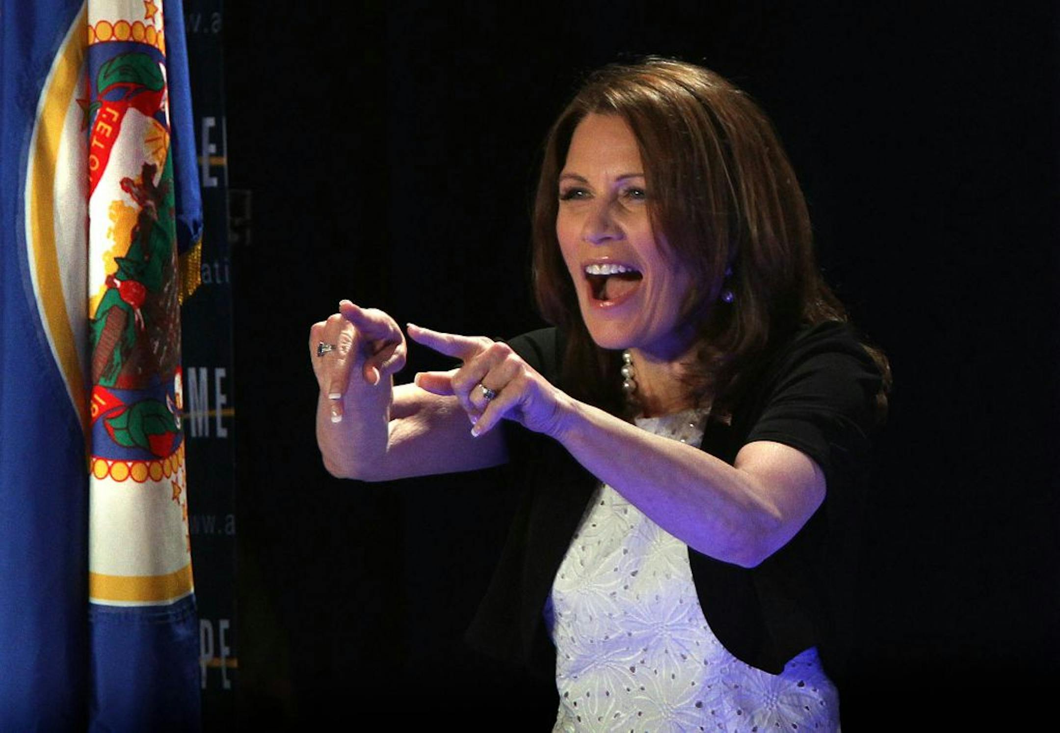 Rep. Bachmann reacted to the enthusiastic crowd as she was welcomed to the stage.