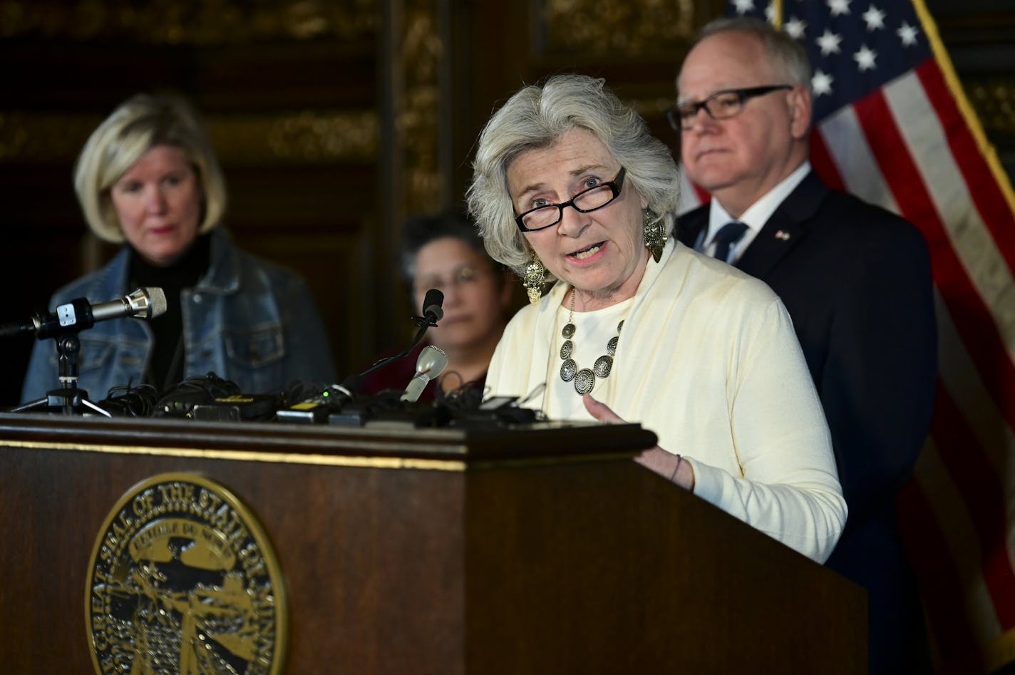 Minnesota Health Commissioner Jan Malcolm spoke at the State Capitol about the fight against coronavirus after the state's first case was reported.