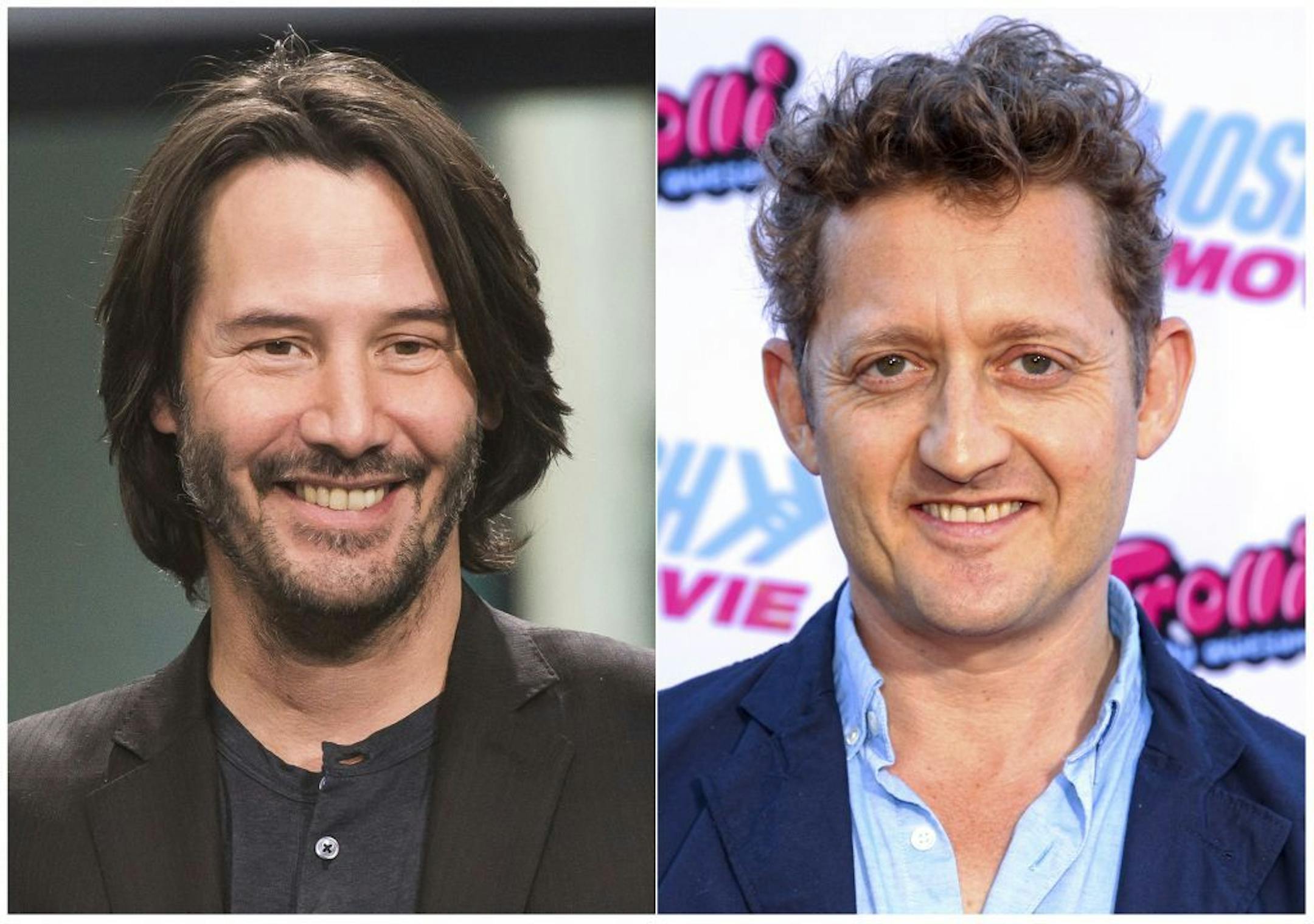 This combination photo shows Keanu Reeves attending the BUILD Speaker Series to discuss "John Wick: Chapter 2" in New York on Feb. 2, 2017, left, and Alex Winter at the premiere of "Smosh: The Movie" in Los Angeles on July 22, 2015. Reeves and Winter will reprise their roles as Ted "Theodore" Logan and Bill S. Preston Esq. in a third "Bill & Ted" adventure and the first in 27 years. The project was announced Tuesday, May 8, 2018, at the Cannes Film Festival, with MGM's Orion Pictures set to rele