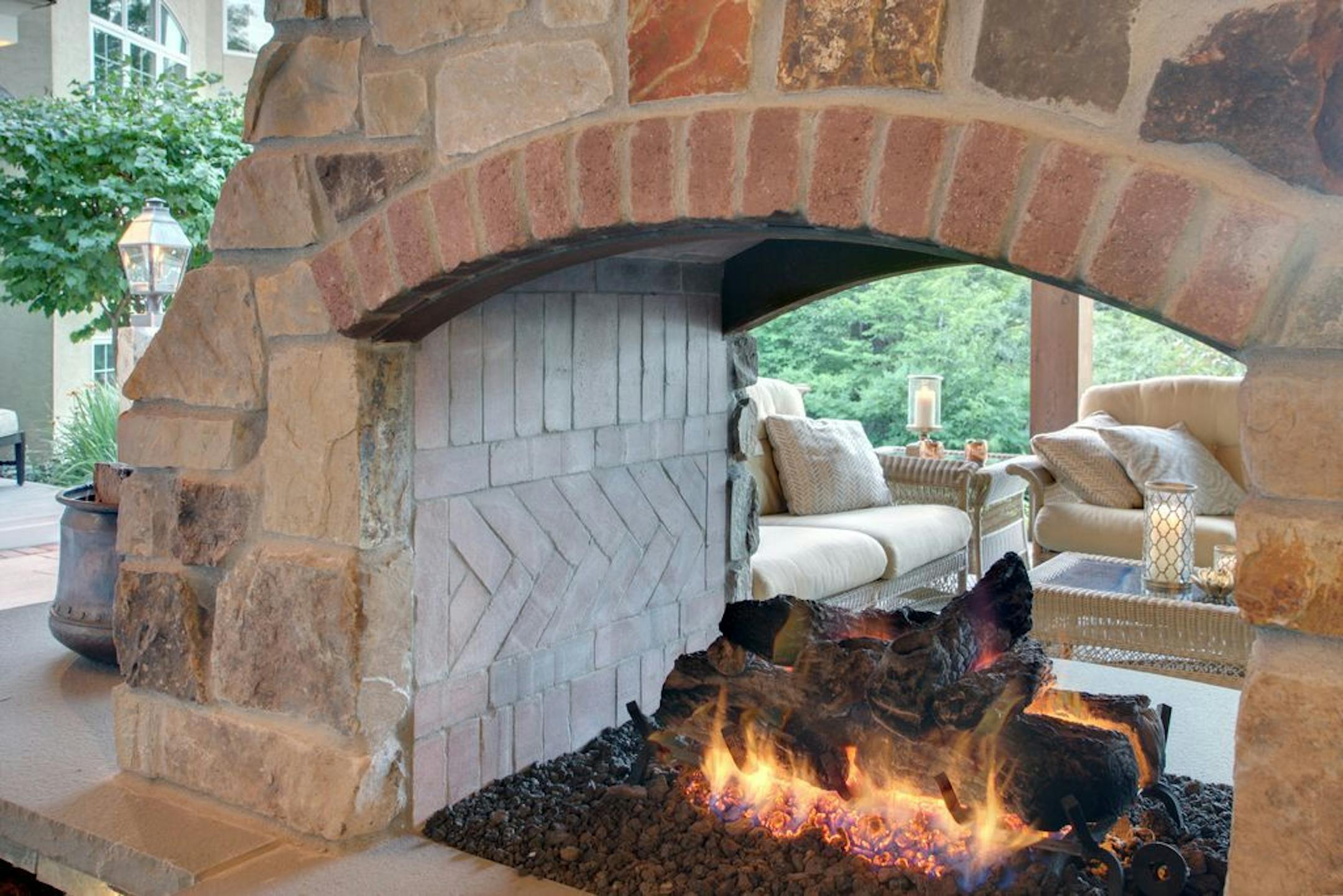 The outdoor room stays cozy well into fall.