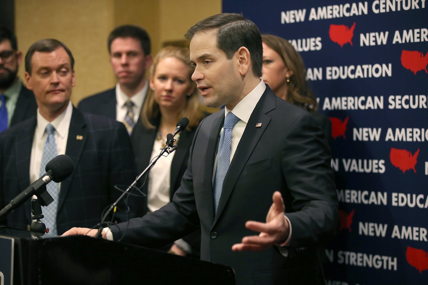 GOP presidential candidate Marco Rubio, who made a brief stop in Minneapolis for a fundraiser at the Minneapolis Club, announced a "Minnesota Leadership Team," during a press conference, Tuesday, January 19, 2016 in Minneapolis, MN.