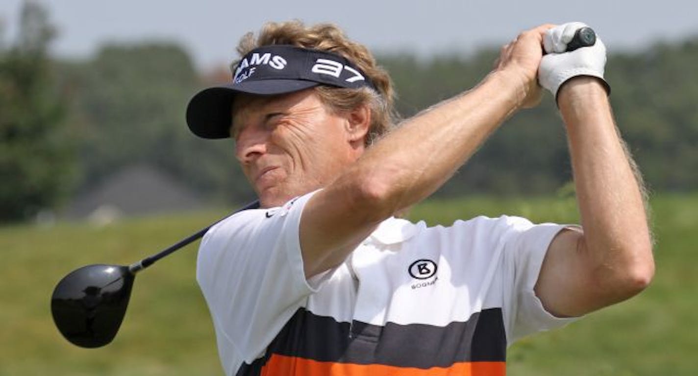 Watch this! Bernhard Langer kept a keen eye on his drive on the first hole at the Insight Pro-Am at the 3M Championship in Blaine.