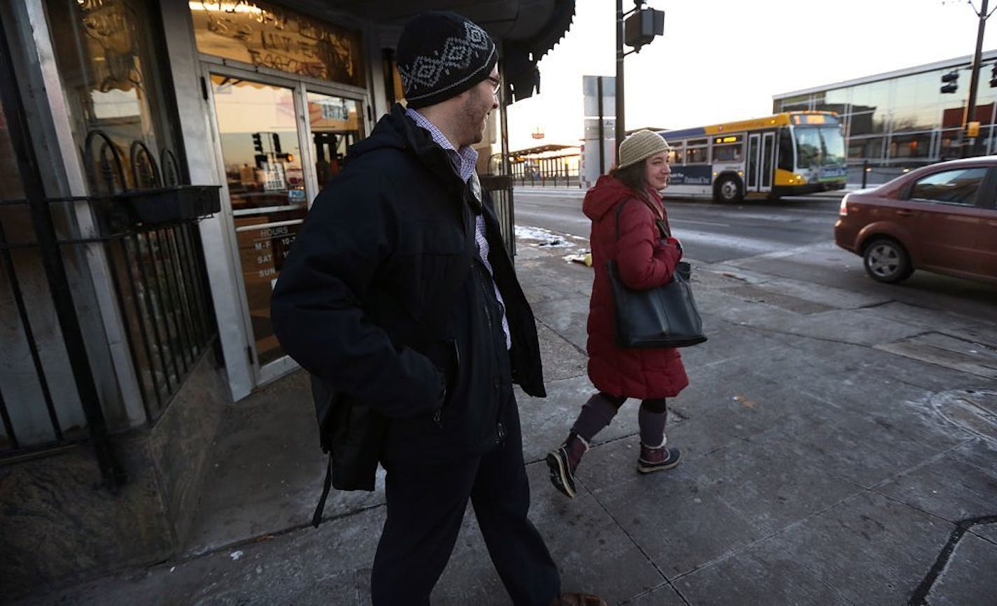 Jonathan Reiner and his girlfriend Emma Fazio are multimodal millennial commuters. They get on the Green Line every day -- she heads to St. Paul and he goes to Minneapolis.