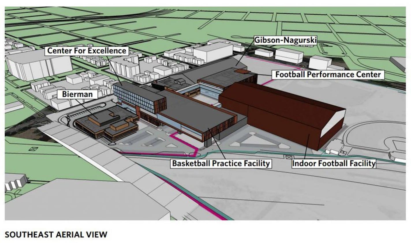 A rendering of the University of Minnesota's ambitious new athletics facilities village.