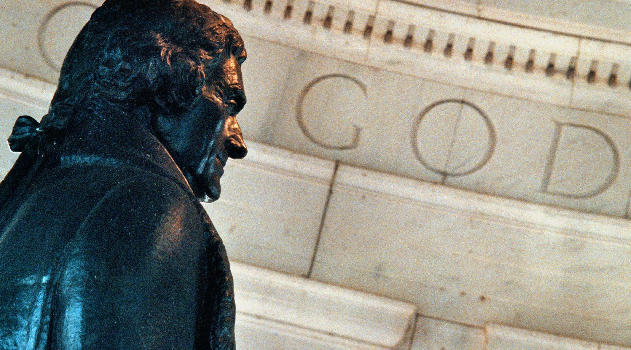 A statue of Thomas Jefferson, who believed strongly in religious freedom, in Washington, D.C. MUST CREDIT: Washington Post photo by Sarah L. Voisin ORG XMIT: M0108231354380504