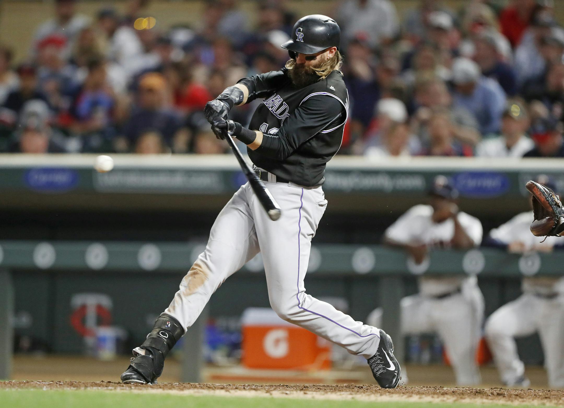 Colorado Rockies center fielder Charlie Blackmon (19) hit a two run homer in the sixth inning at Target Field Tuesday May 16, 2017 in Minneapolis, MN. ] JERRY HOLT ï jerry.holt@startribune.com