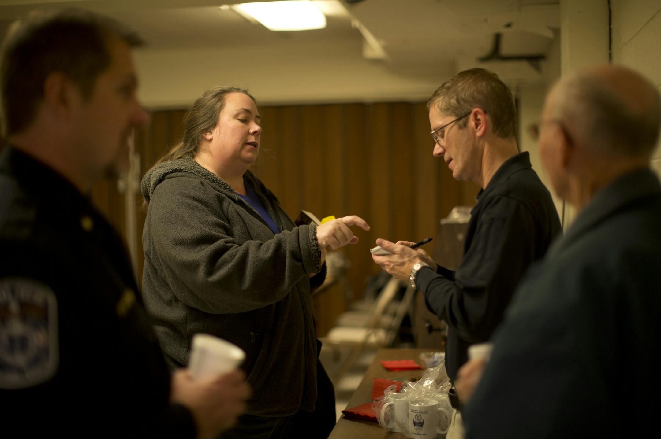 A year after winning a national community policing award, Columbia Heights PD rolls out another neighborhood outreach effort called Coffee with a Cop. The city on Minneapolis's north border has a very diverse population and lots of issues more synonymous with the big city than the suburbs. Mary Pat Bisek and Terry Nightingale, Columbia Heights' Community Policing Officer, talked about the Neighborhood Watch program at the third Coffee with a Cop, held Tuesday night, November 12, 2013 at the Colu