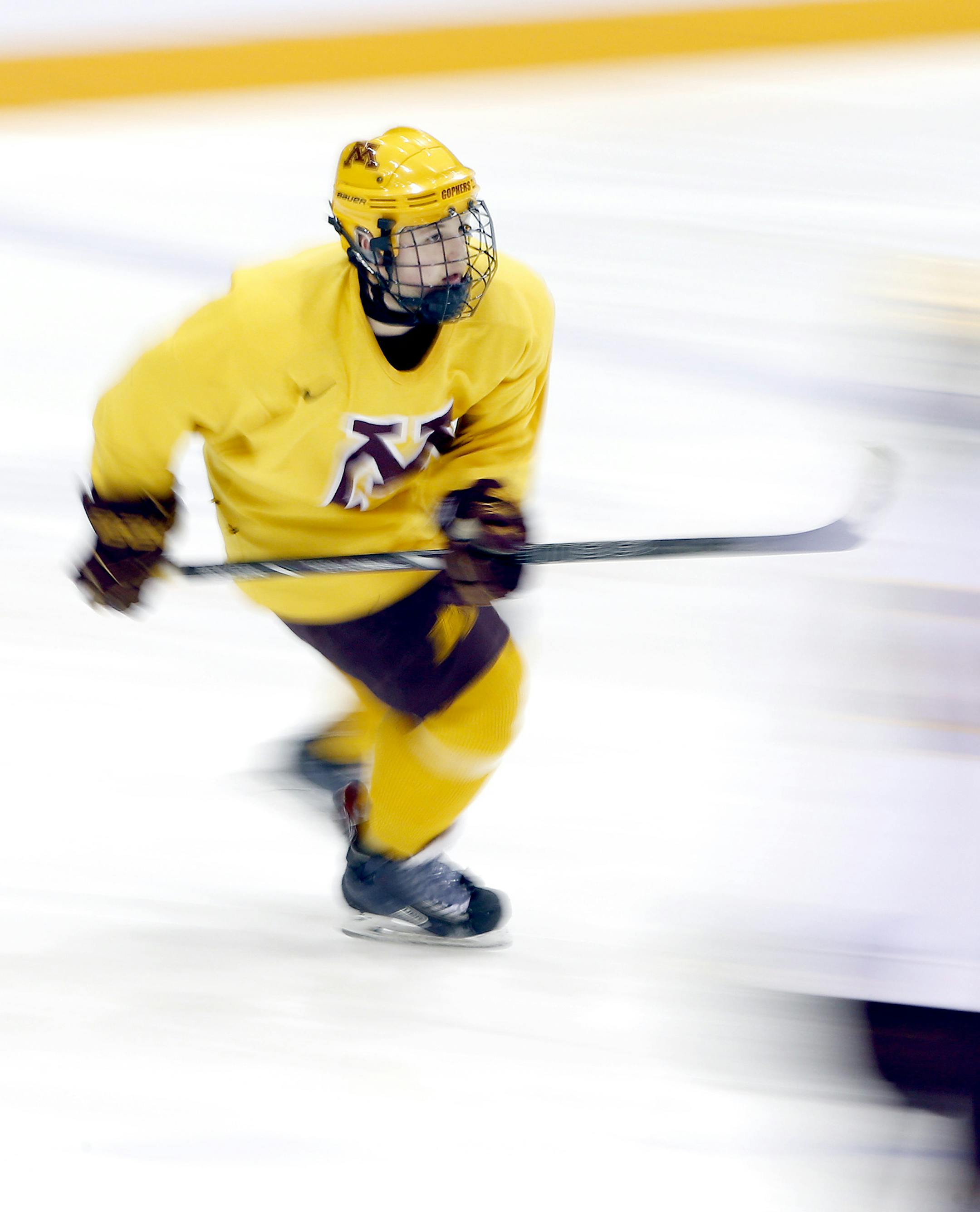 Taylor Cammarata (13) during men's hockey practice on Wednesday at Ridder Arena . ] CARLOS GONZALEZ cgonzalez@startribune.com - March 19, 2014 , Minneapolis, Minn., Ridder Arena, Gophers men's hockey Big Ten tournament advance, looking at the speed of the Gophers team.