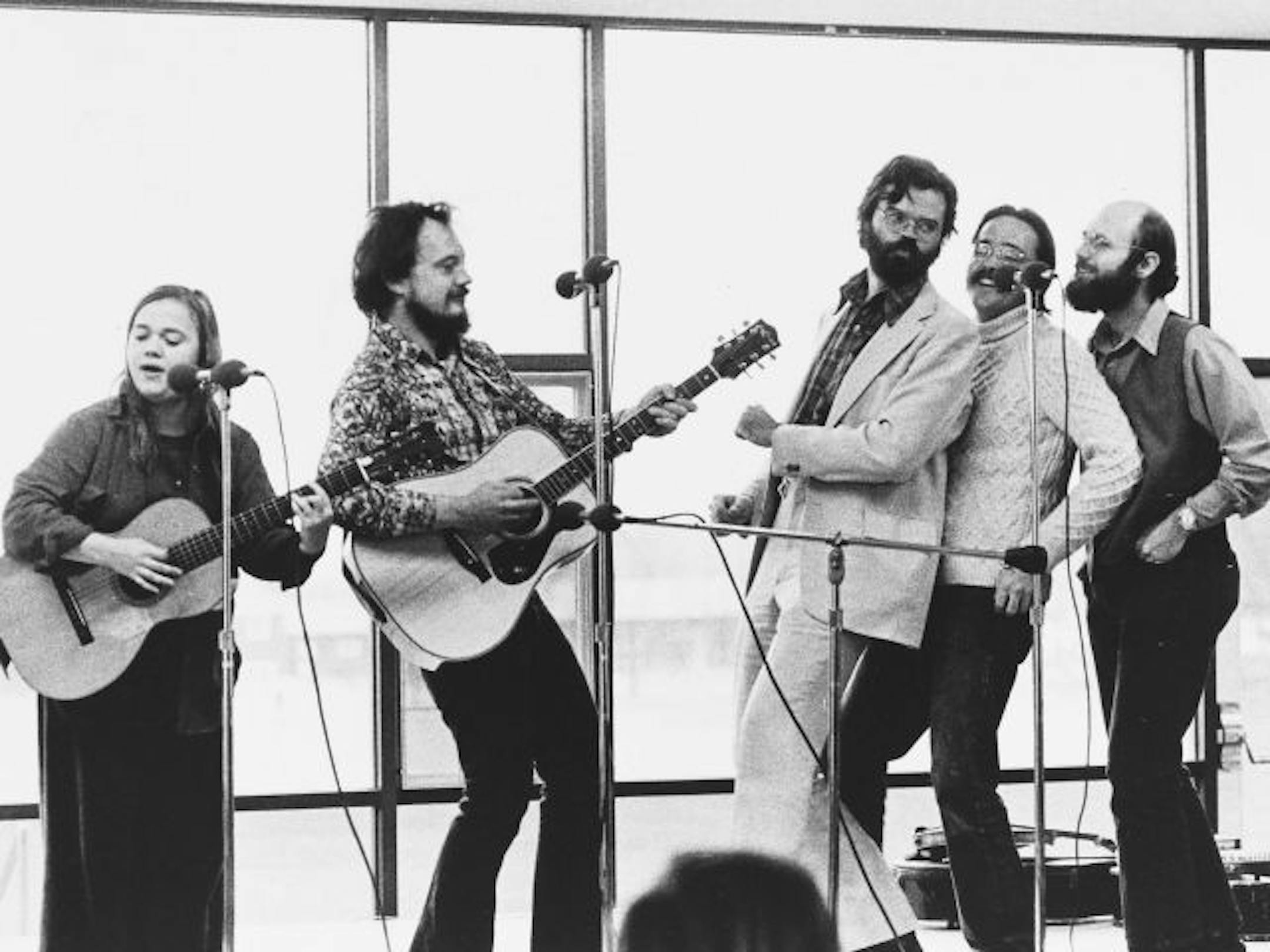 Judy Larson, Bill Hinkley, Garrison Keillor, Bob Douglas and Rudy Darling in Worthington, Minn., in the late 1970s.