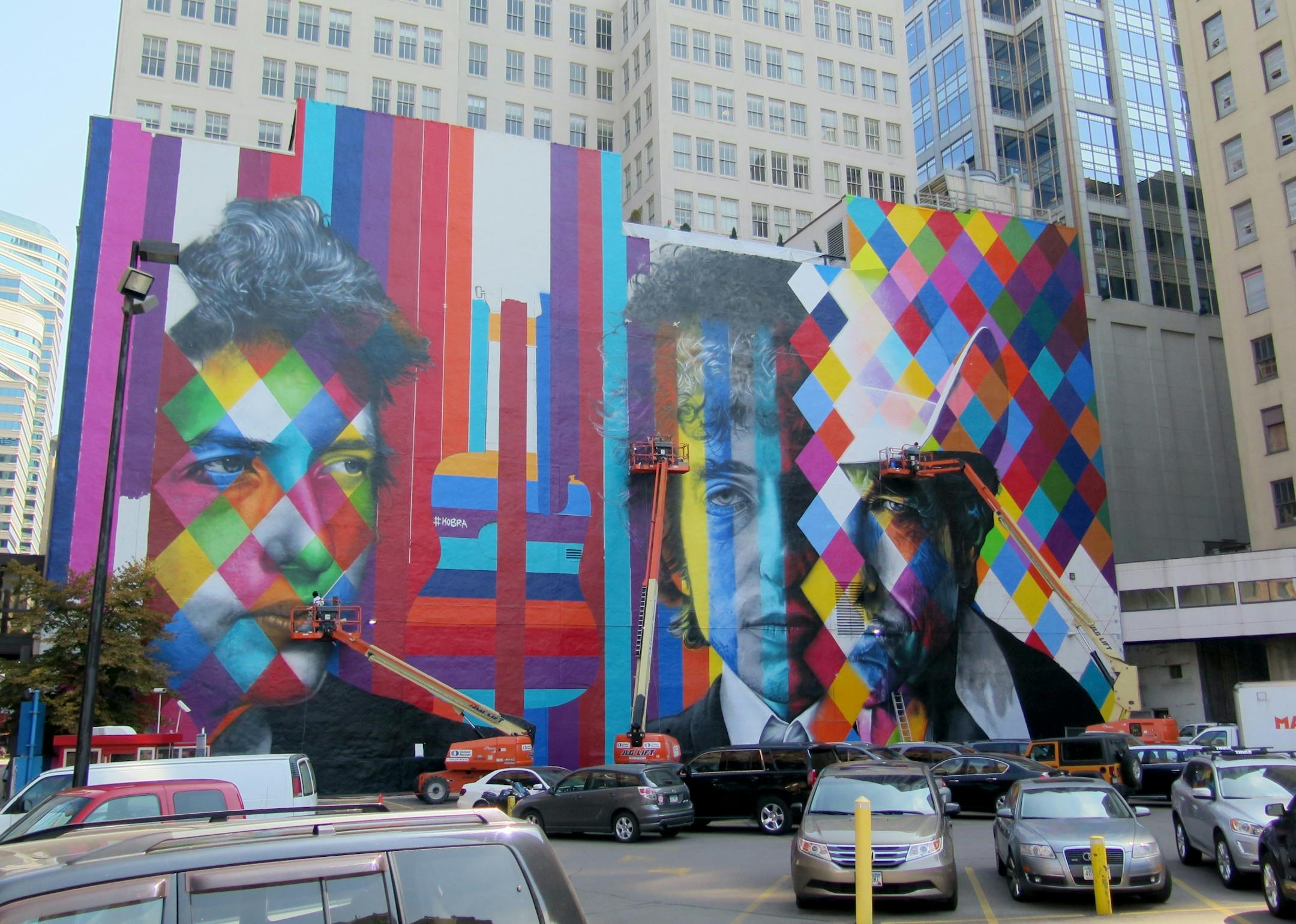 Bob Dylan mural by Eduardo Kobra, work progressing, Thursday, Sept 03 2015