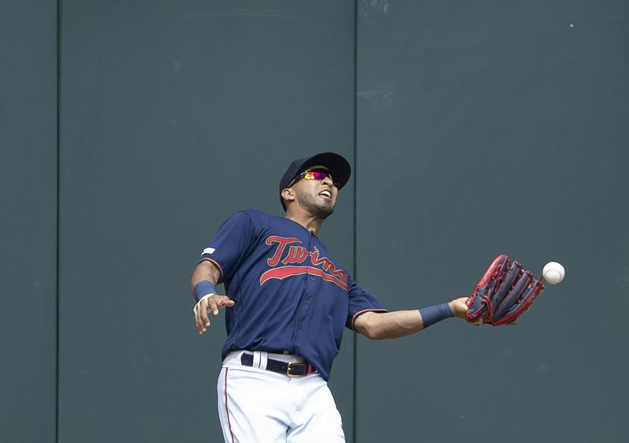 Twins left fielder Eddie Rosario dropped a fly ball hit by Adeiny Hechavarria in the eighth inning. Two runs scored on the play.