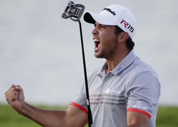 Jason Day reacted to his birdie on the 17th hole during the third round of the PGA Championship golf tournament Saturday.