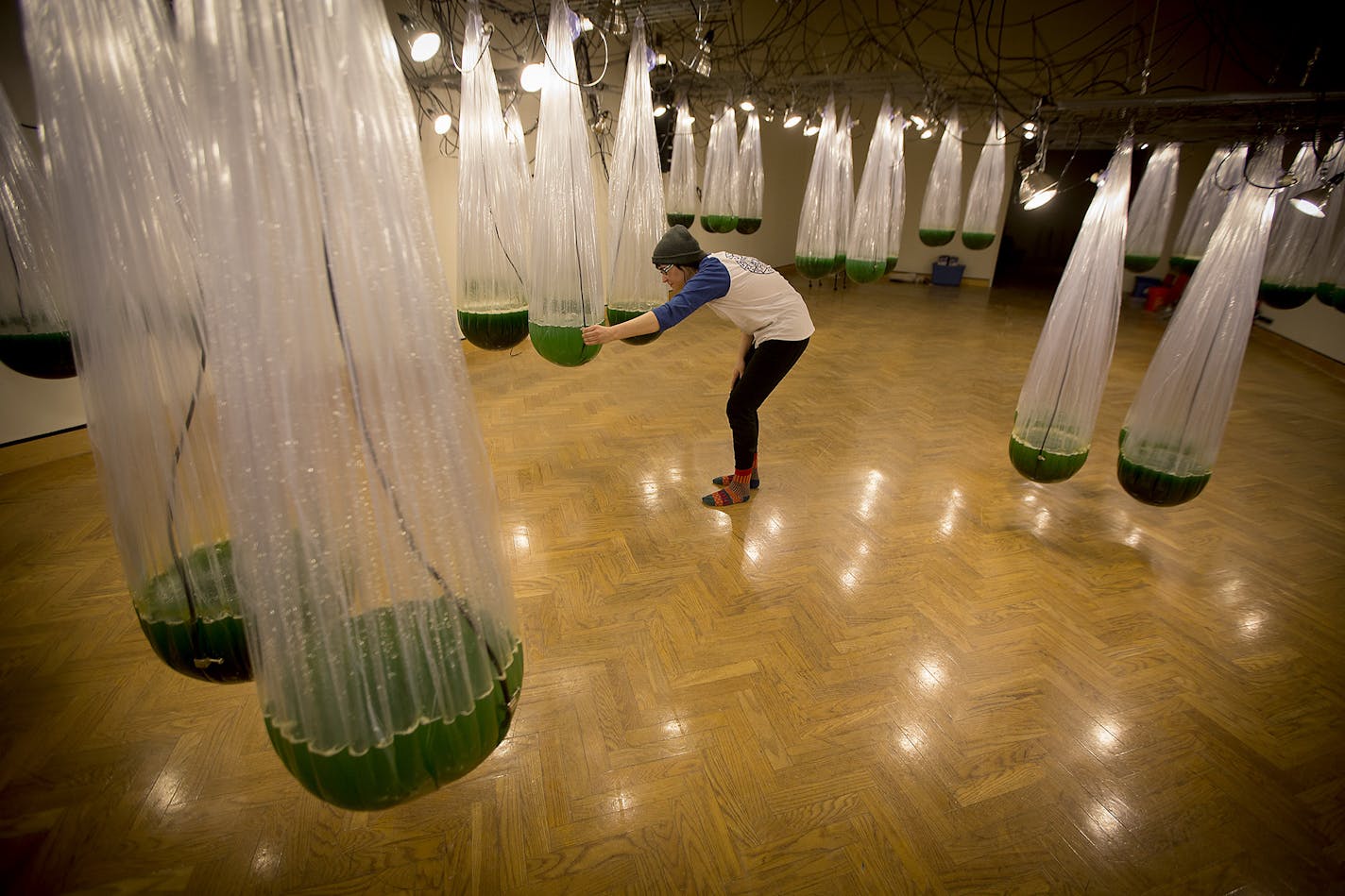 Local artist Alison Hiltner worked on her exhibit at the Minneapolis Institute of Art, Tuesday, March 14, 2017 in Minneapolis, MN. In her exhibition, "It Is Yesterday," Hiltner has created a responsive environment that explores the symbiosis between algae and humans, driven by a sense of wonder and a touch of the absurd. ] ELIZABETH FLORES &#xef; liz.flores@startribune.com