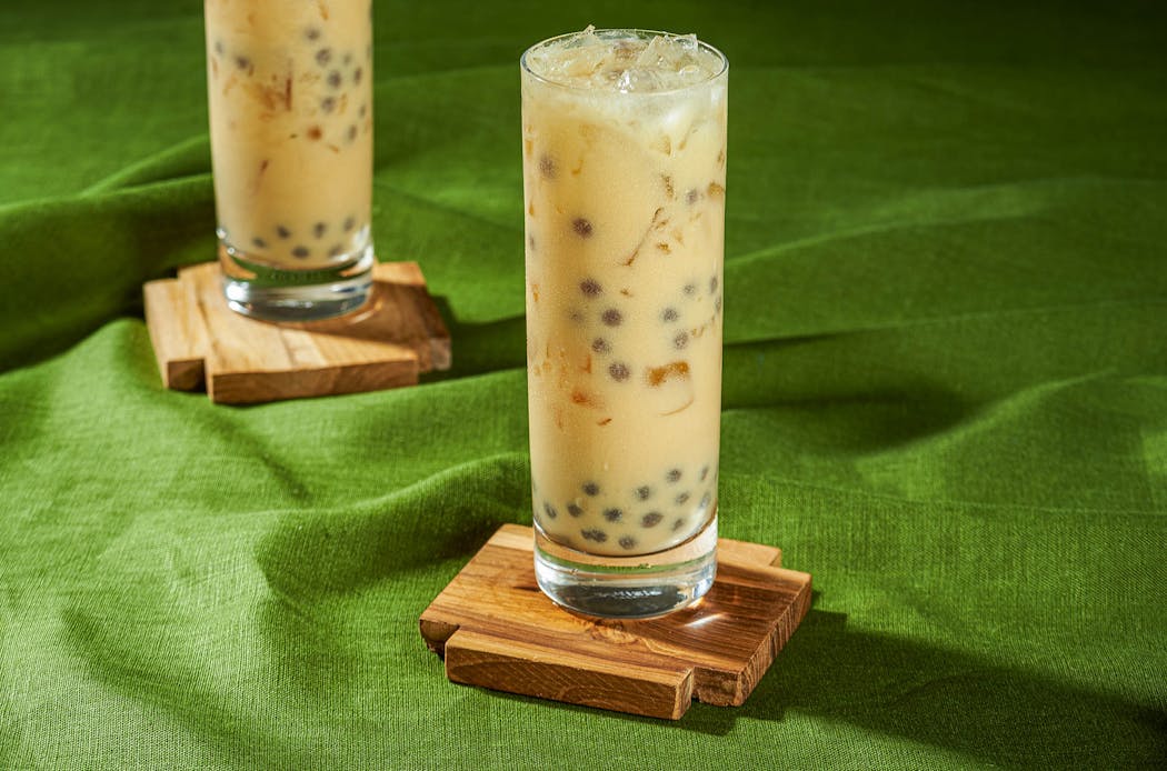 Apple cider milk tea is fun with or without the boba.