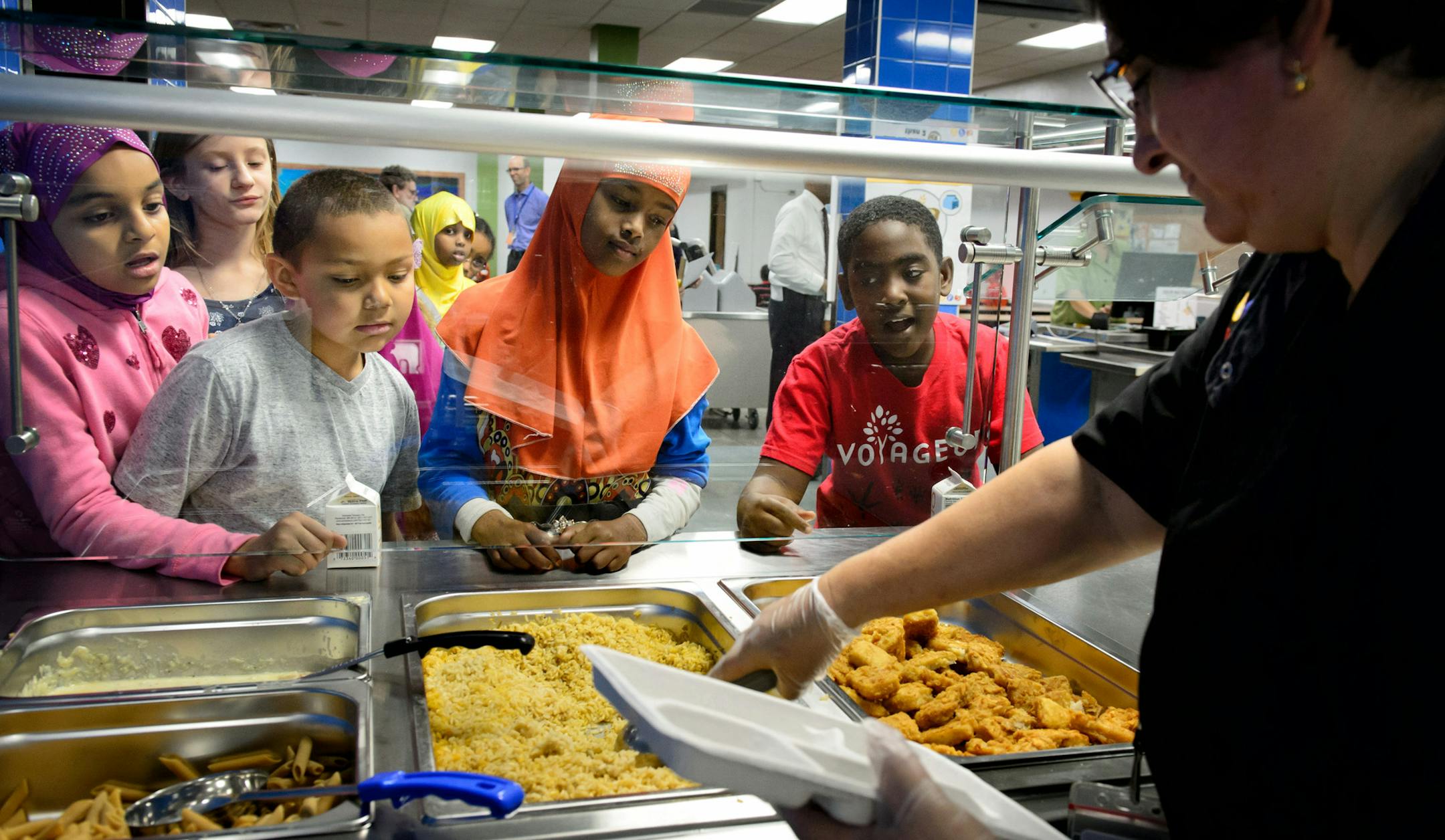 A class of firs graders stood in line for lunch at Dowling Urban Environmental Learning Center, a K-5 environmental magnet school in the Minneapolis. ] GLEN STUBBE * gstubbe@startribune.com Thursday, October 8, 2015 School lunch looks different in other countries. Lee looks at the lunch options in Minneapolis, Toyko and a small town in France.