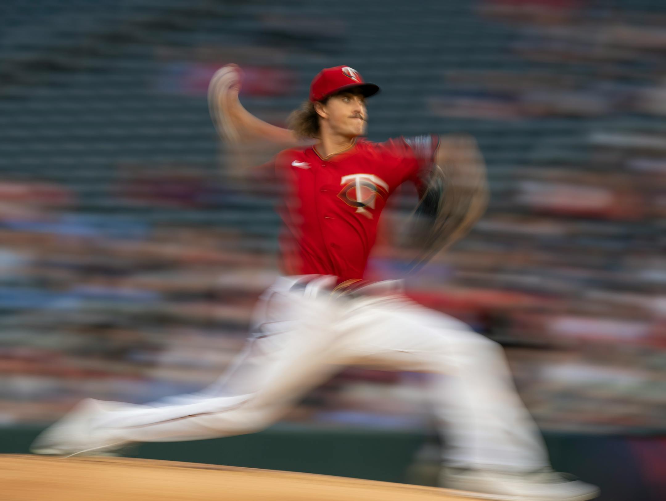 Minnesota Twins starting pitcher Joe Ryan throwing against the Royals in the second inning.