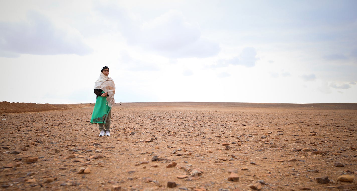 Malala Yousafzai at the Jordan/Syrian border on Feb. 16, 2014. (Gina Nemirofsky/Twentieth Century Fox) ORG XMIT: 1174601