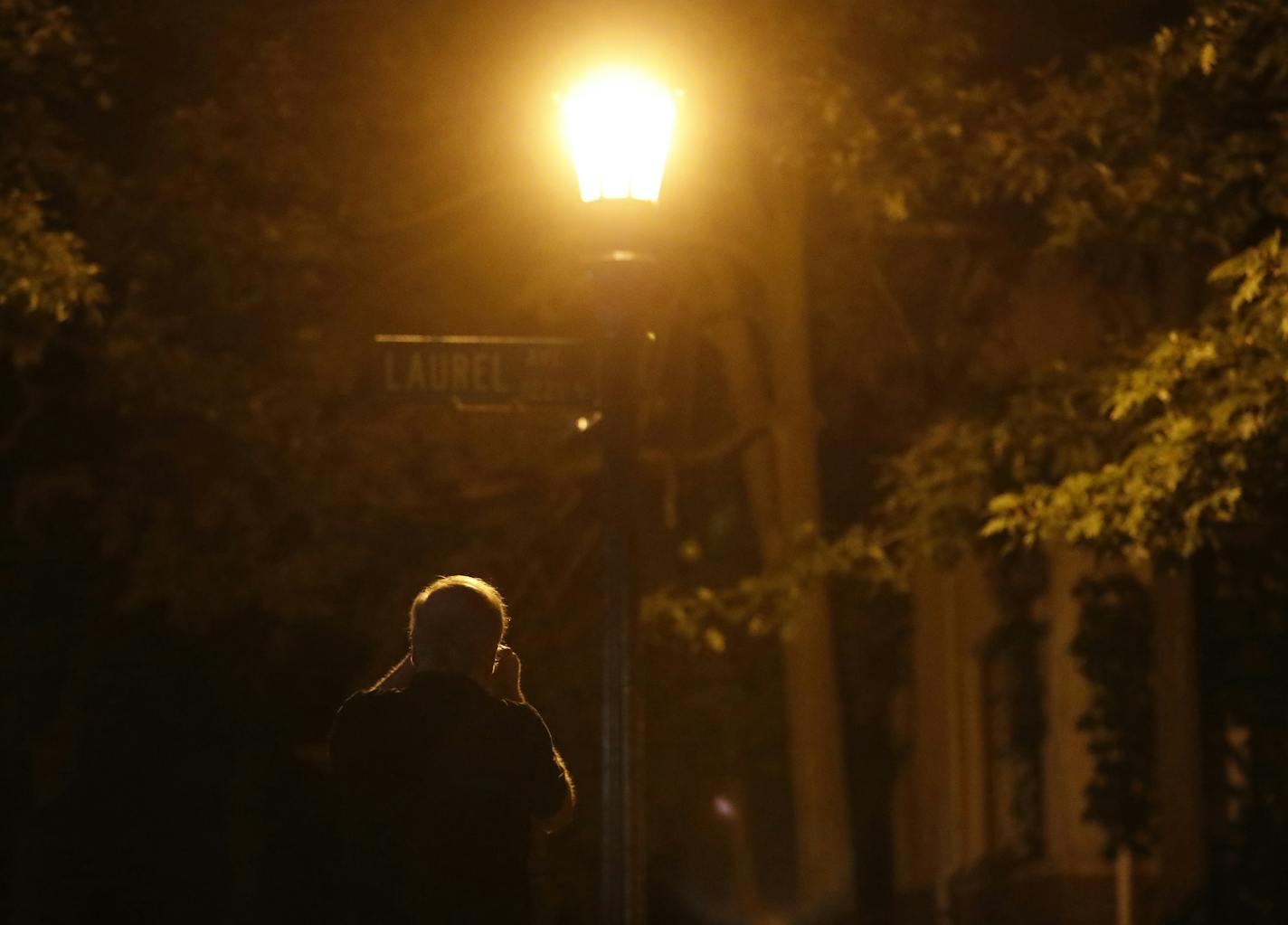 Steve Orfield of Orfield Labs took a reading of an NON LED street light on Laurel Ave. in St. Paul. ] CARLOS GONZALEZ cgonzalez@startribune.com - June 29, 2016, St. Paul, MN, How blue will our cities be in the future? That is the question facing public officials and medical experts grappling with the impacts of high-tech LED streetlights being installed by the thousands in Minnesota and across the country. The American Medical Association recently took a stand on the issue, advising that cities