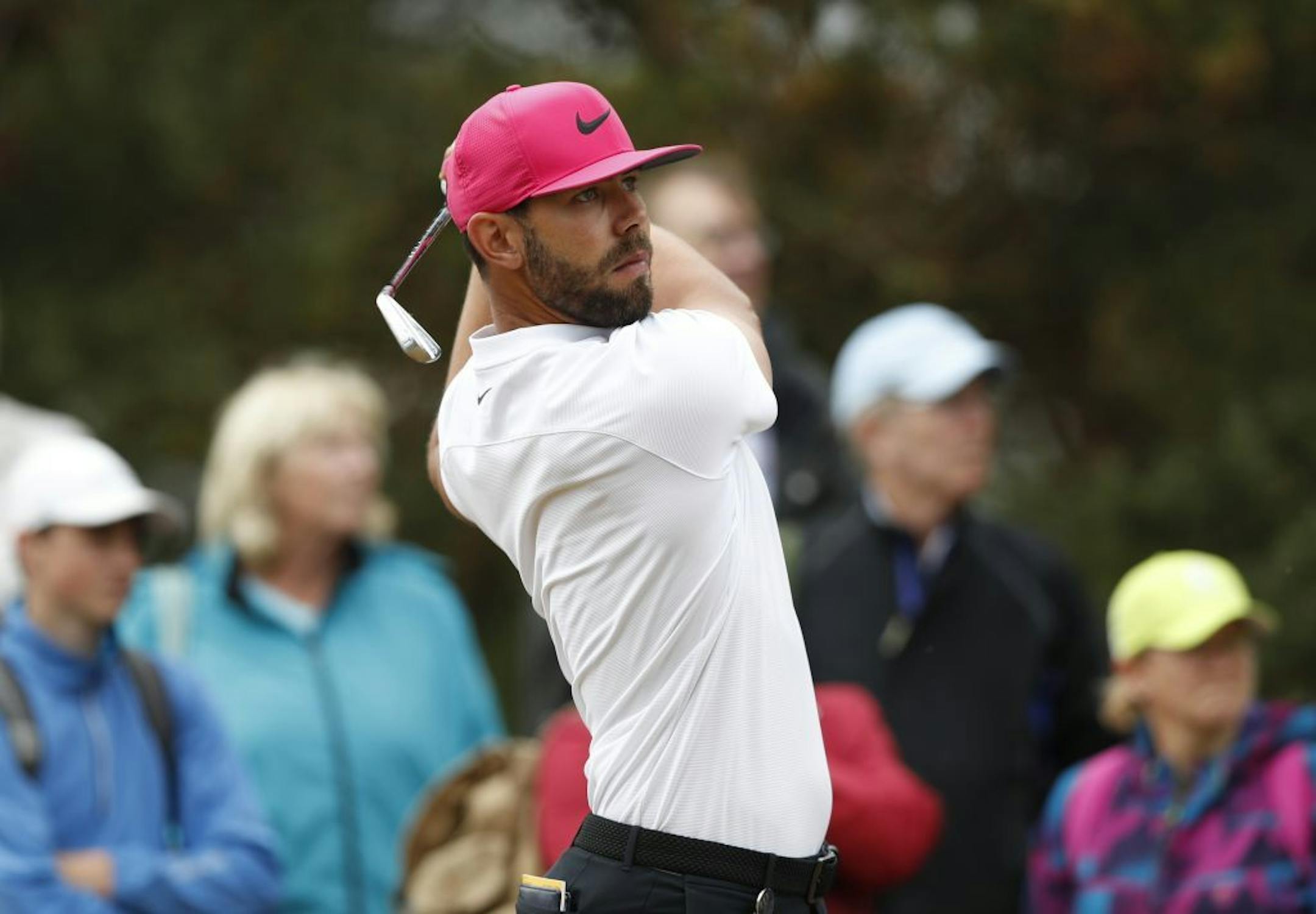 Erik Van Rooyen of South Africa plays a shot off the 14th tee during the second round of the British Open Golf Championship in Carnoustie, Scotland, Friday July 20, 2018.