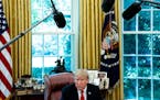 President Donald Trump speaks during a briefing on Hurricane Dorian in the Oval Office at the White House in Washington, Sept. 4, 2019. Trump&#x2019;s