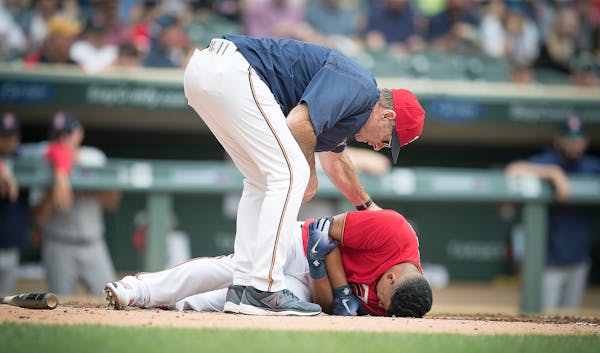 Twins Manager Paul Molitor checked on Eduardo Escobar after he was hit by Red Sox pitcher Rick Porcello during the first inning last week.