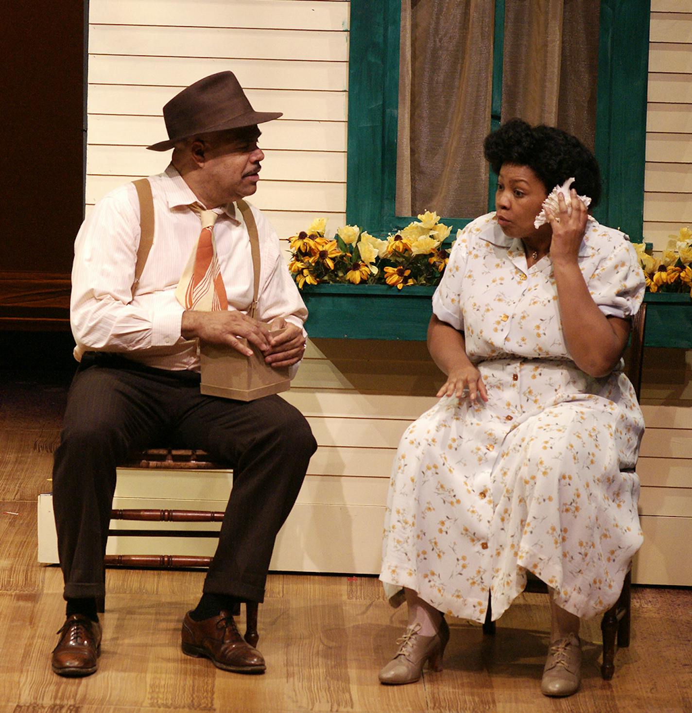 credit: Petronella Ytsma T. Mychael Rambo as Mister and Aimee K. Bryant as Celie in "The Color Purple" at Park Square Theatre.
